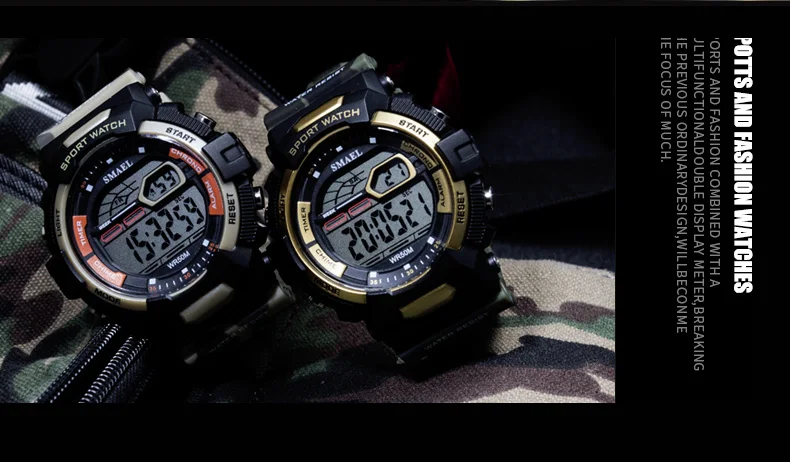 Водонепроницаемые спортивные часы светодиодный SMAEL Relojes Hombre мужские большие