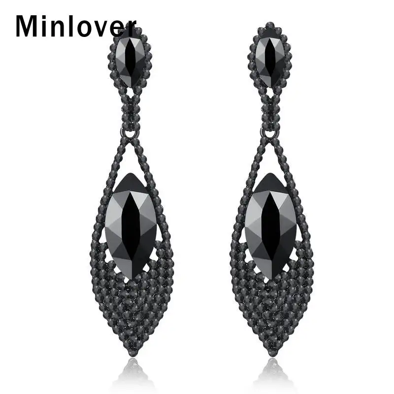 Minlover модные черные Кристальные длинные серьги для женщин винтажные Стразы ваза