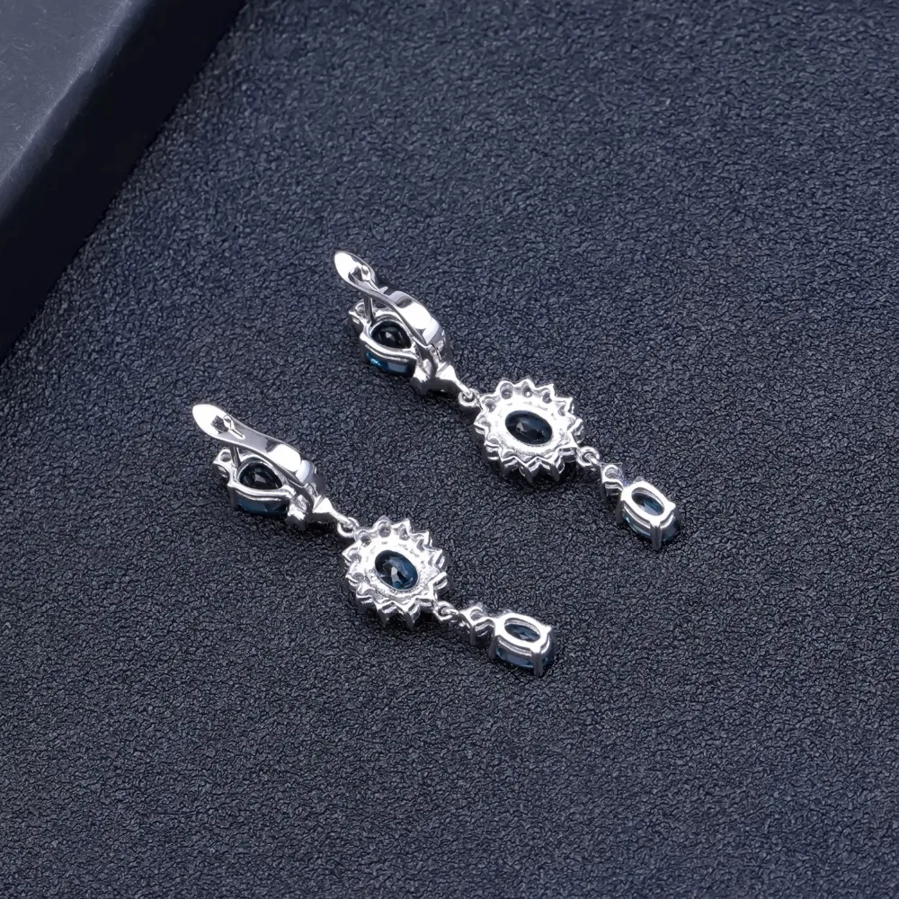 GEM'S балетные 925 пробы серебряные серьги с цветком и драгоценным камнем 4.88Ct натуральный Лондон Голубой топаз Висячие серьги для женщин хорошее ювелирное изделие