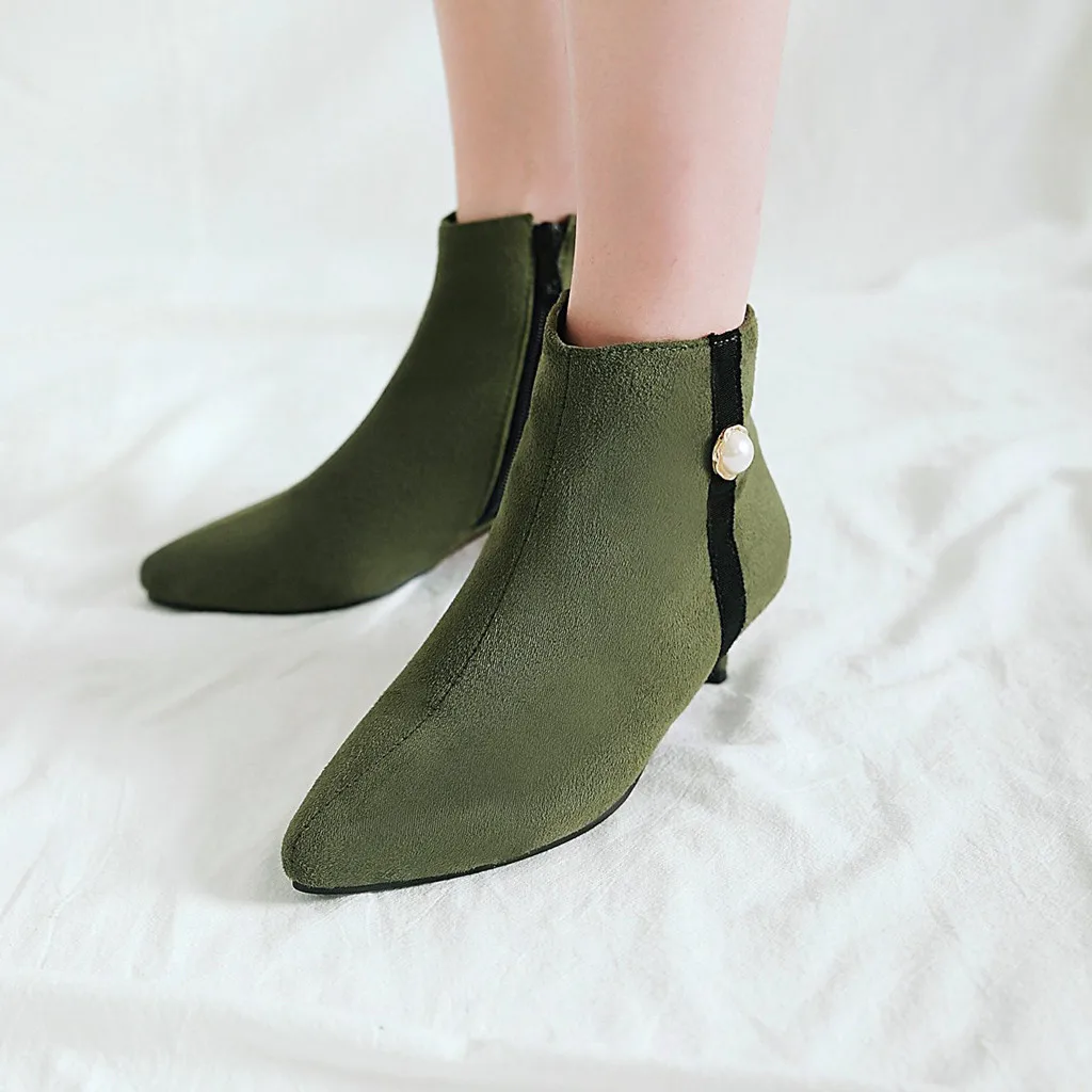 Women's Suede Boots Wild Kitten Heel Booties Side Zipper Bare Ladies Winter Women Shoes European Style Snow | Обувь