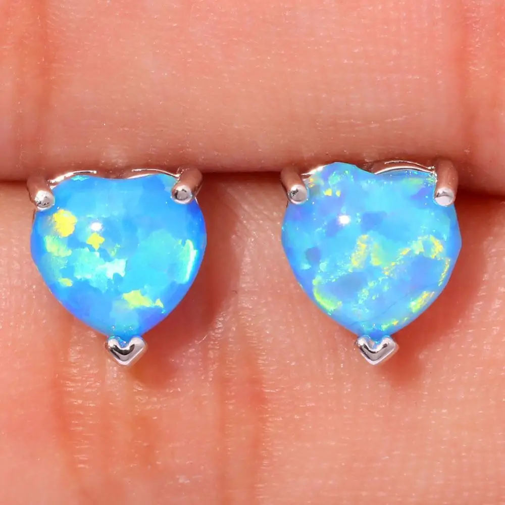 Серьги гвоздики женские посеребренные с опалом 7 мм|earrings wholesale|wholesale earringsblue fire opal |