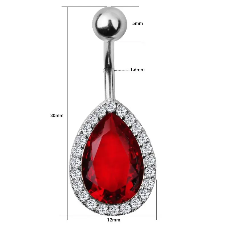 New Hot Romantic Steel Red Water Drop Zircon Navel Belly Button Ring Rhinestone Bar Star Piercing Body Jewelry Gift | Украшения и