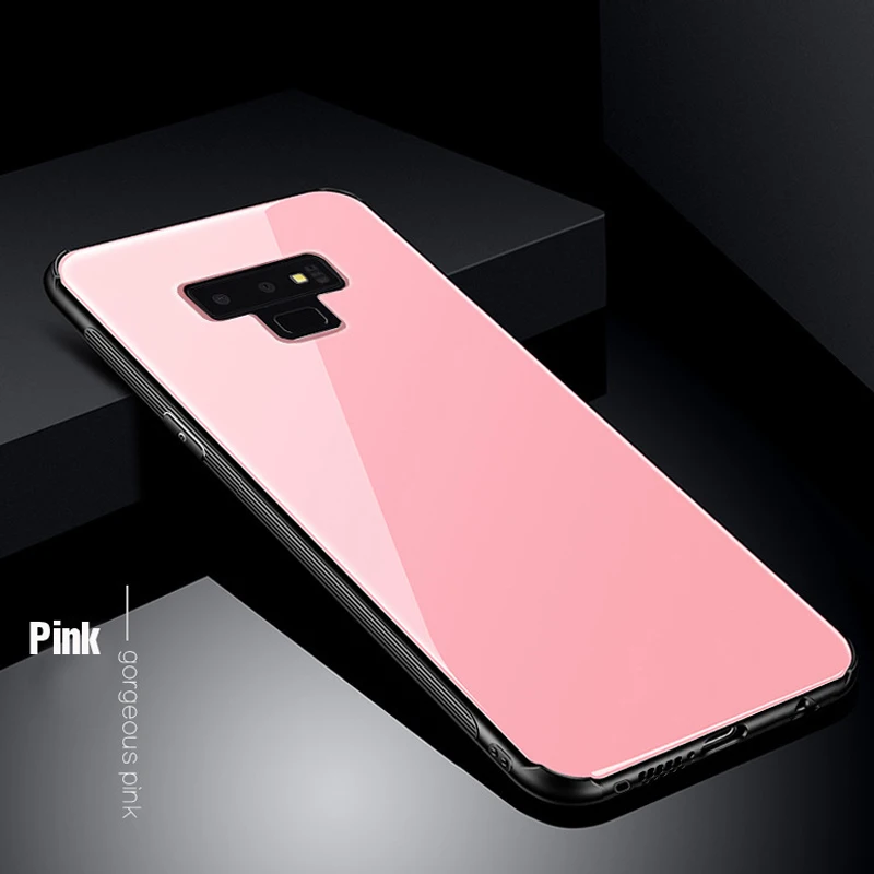 Чехол из закаленного стекла для samsung S 8, 9 Plus, note 9, задняя крышка, Жесткий Чехол-бампер для samsung Galaxy S8, S9 Plus, NOTE 8, мягкий чехол из ТПУ - Цвет: pink