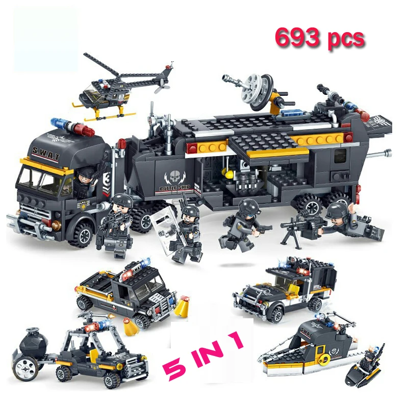 LWKO SWAT командный автомобиль строительные блоки Совместимые с Legoe городской