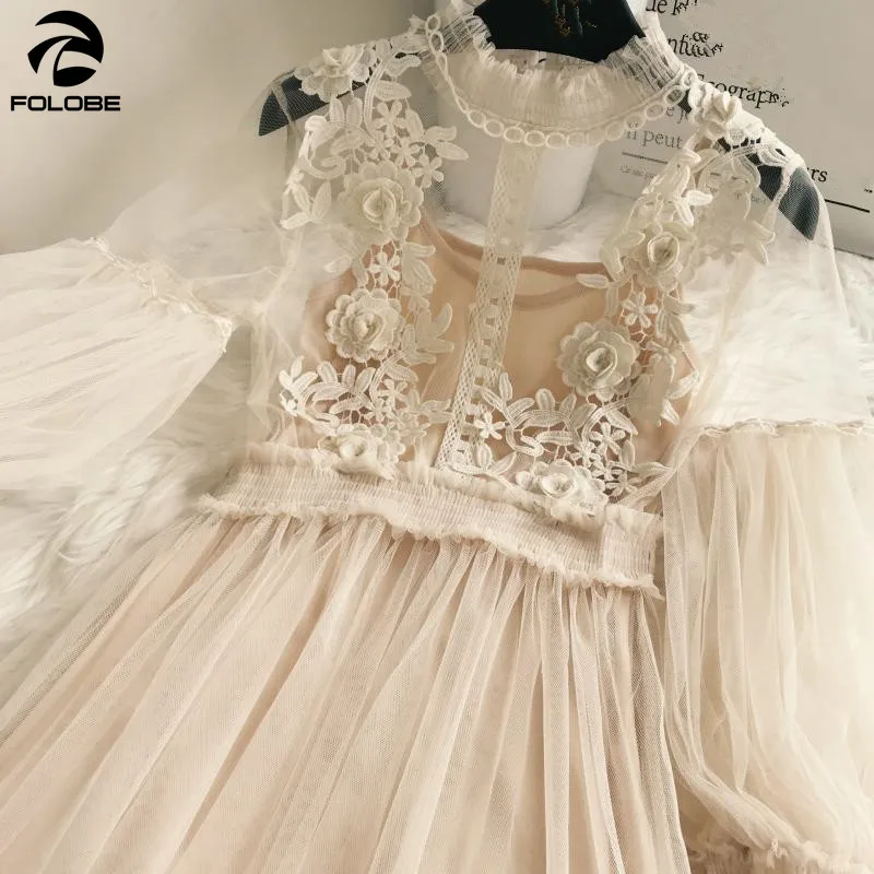 FOLOBE 2020 модное платье для женщин однотонное ажурное кружевное Vestidos Verano 3D