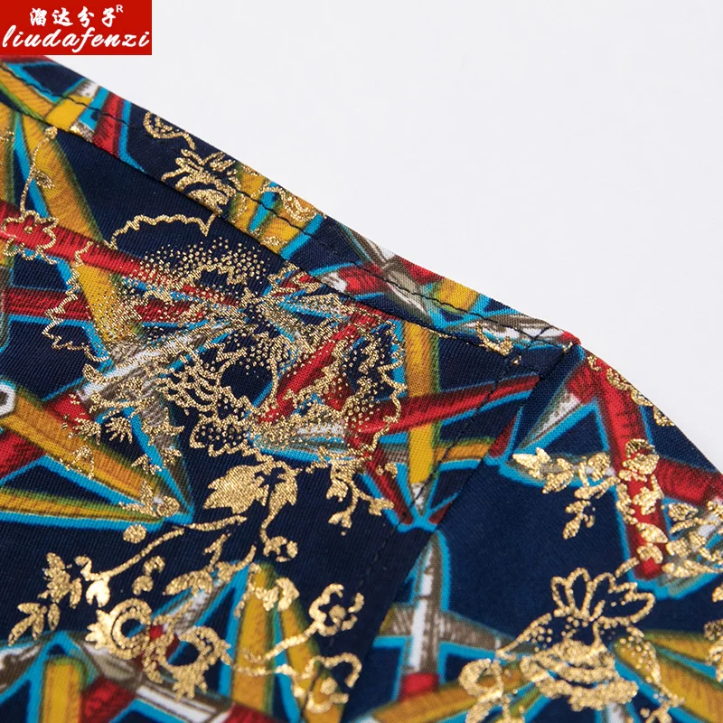 Летняя новая мужская рубашка с коротким рукавом большого размера цветочным