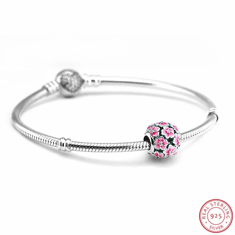 CKK Магнолия цветет бусины проложить светло вишневая Эмаль Ясно CZ DIY Fit PANDORA