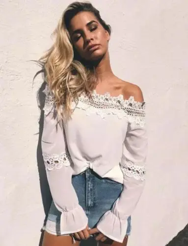 Fashion Women's Off Shoulder Tops Long Sleeve Casual Loose T-shirt Cotton Sunsuit Black T-Shirts S-L | Женская одежда