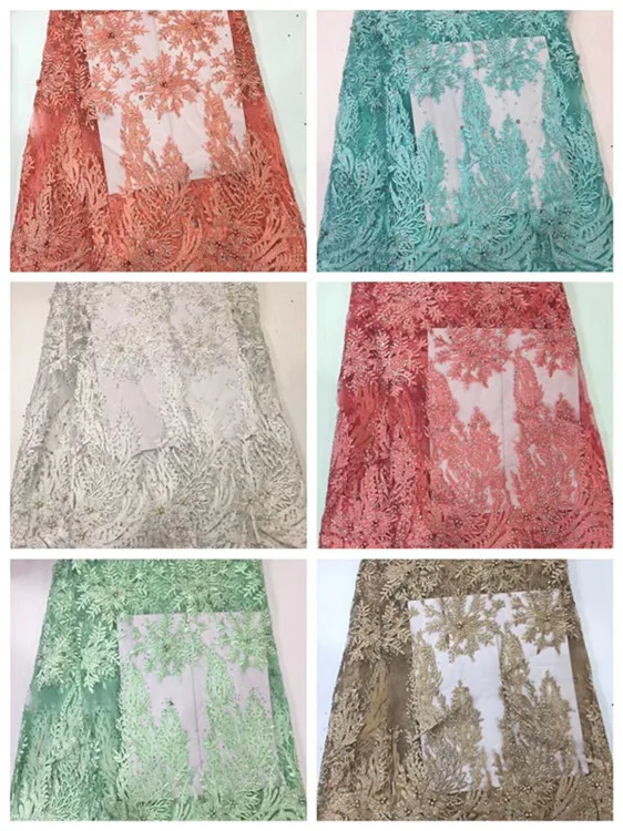 

2018 High Quality beads Lace Fabrics With Stones Pink African French Net Lace Fabric Embroidered Tulle Mesh Lace Green white