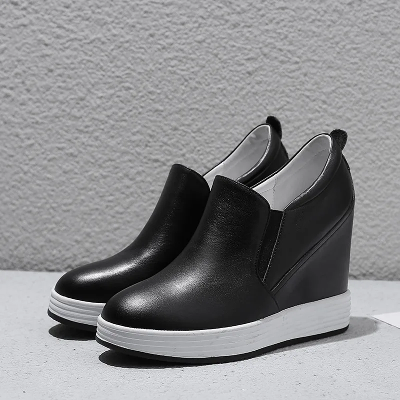 

ASUMER fashion spring autumn new shoes woman round toe wedges shoes casual genuine leather shoes women increased internal shoes