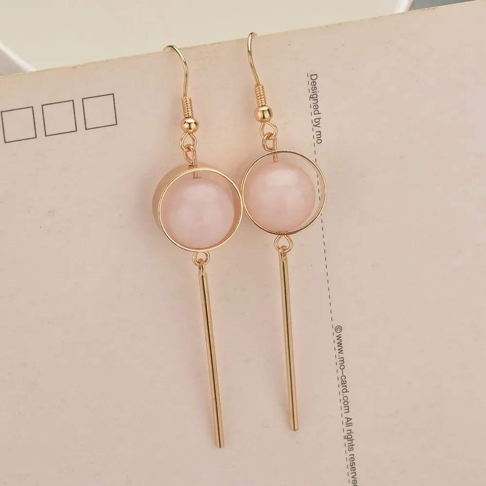 GEREIT Fashion Punk Jewelry Geometric Long Chain Hollow Circle Drop Earrings Trendy Pink Natural Stone Dangle Party Accessories | Украшения