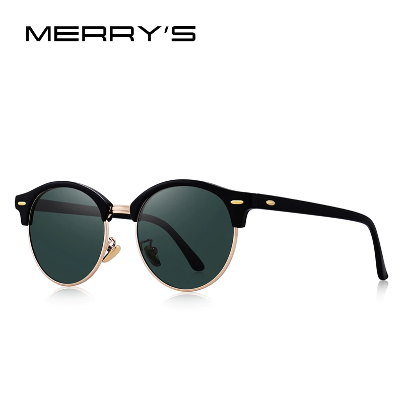 C01 Black Green MERRYS DESIGN Men Women Classic Retro Rivet Polarized Sunglasses Unisex Glasses Fashion Male Eyewear UV400 Protection S8054N - Lenses Color: C01 Black Green