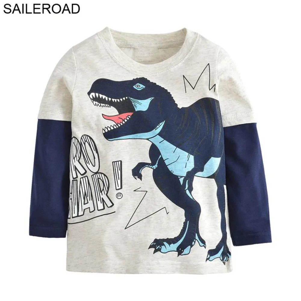 SAILEROAD Динозавр Мальчики Футболка с длинным рукавом на 2-8 лет Хлопок Дети Дети Дети Топы Футболки Футболки Осень-Весна