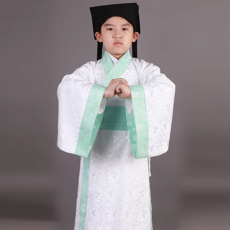 Blue Boy Children Chinese Folk Dance Hanfu Ancient Costume China Traditional Han Clothing Costumes Stage | Тематическая одежда и