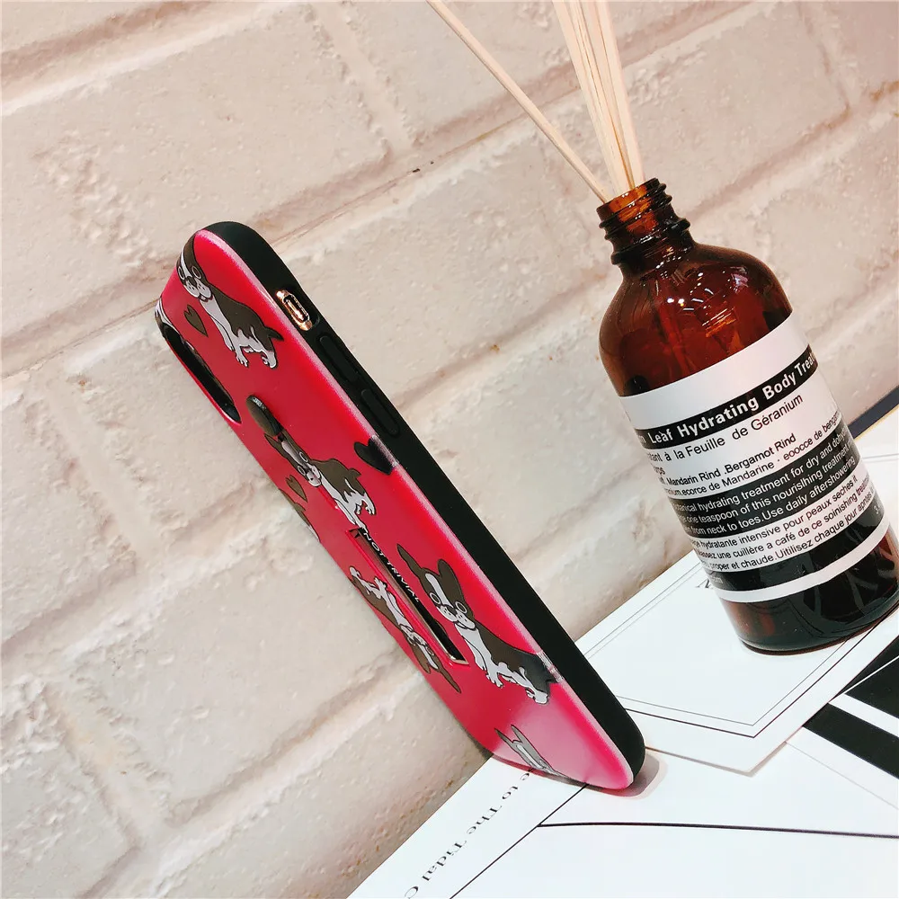 Cute bulldog Hide Stand Holder soft Phone Case For iPhone 7 Red Cartoon Capa Fundas X XS MAX XR 6 6s 8 Plus case |