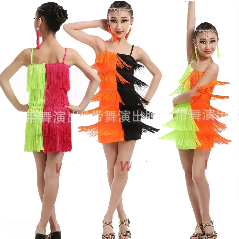 Детская одежда для взрослых с кисточками vestidos latino Одежда танцев костюмы девочек