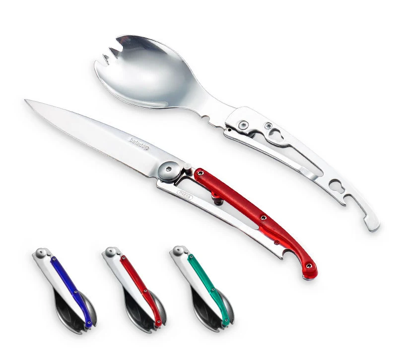 

1pc random Outdoor Camping Tableware Folding Spoon Fork Knife Set Portable Travel Hiking Stainless Steel Pocket Folding Knife