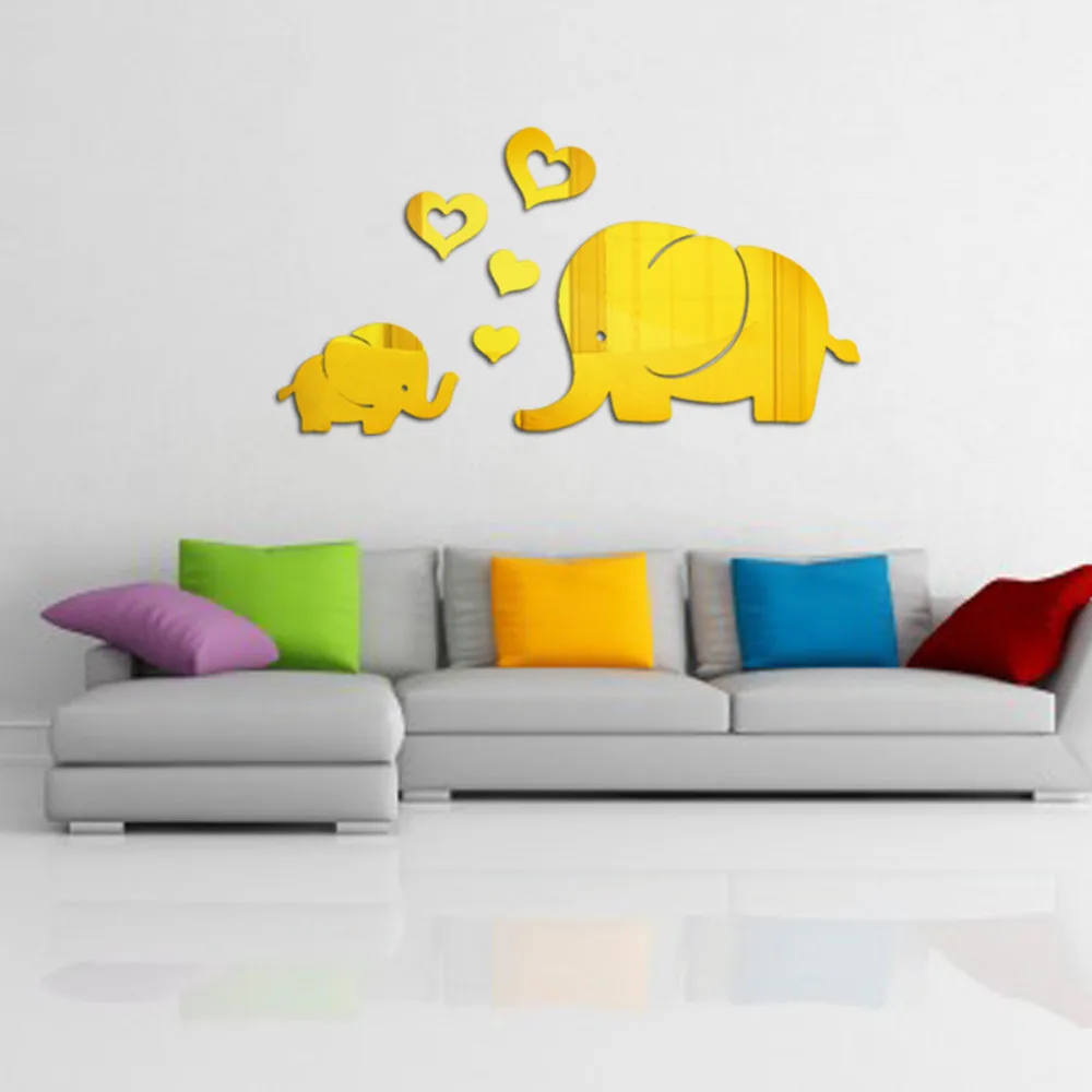 Слон Декор на стену зеркало стикеры DIY Наклейка Съемный Wall Art для малышей и детей