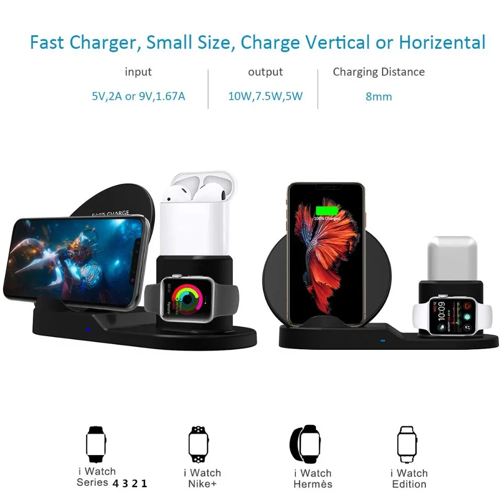 Беспроводная док станция 3 в 1 для Apple watch зарядная Qi быстрая подставка Airpods IPhone 12 11