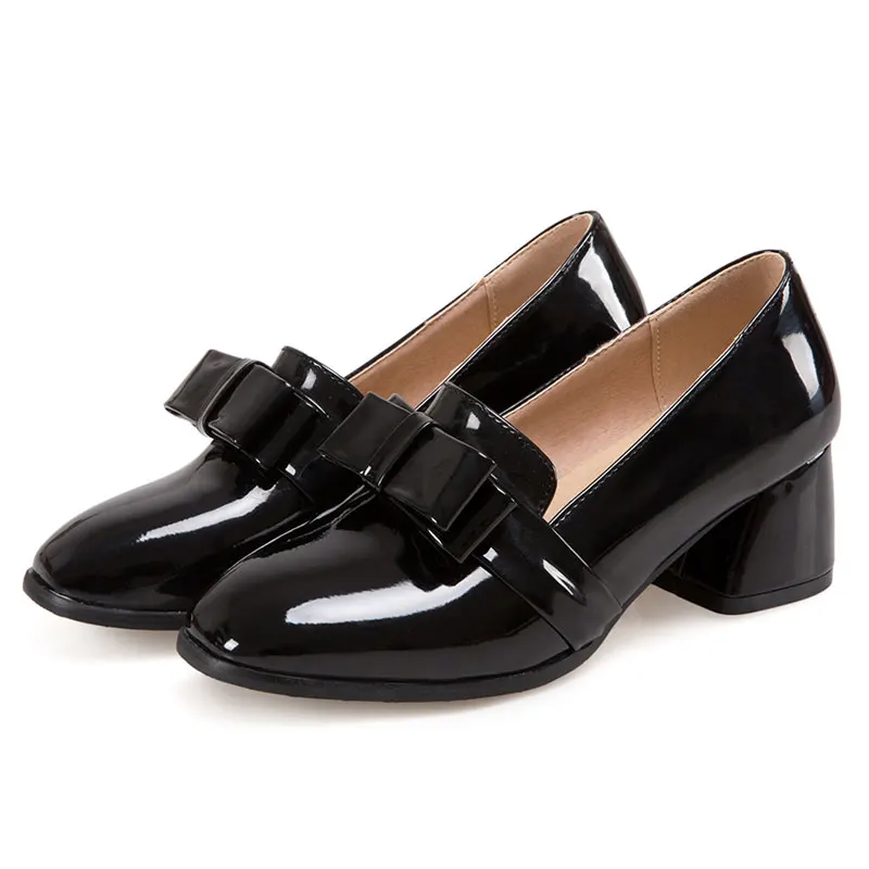 

Fanyuan 2017 Sweet Butterfly Knot Women Thick High Heels Pumps Black Party Shoes Wine Red Square Toe Bowtie Pumps Woman Shoes