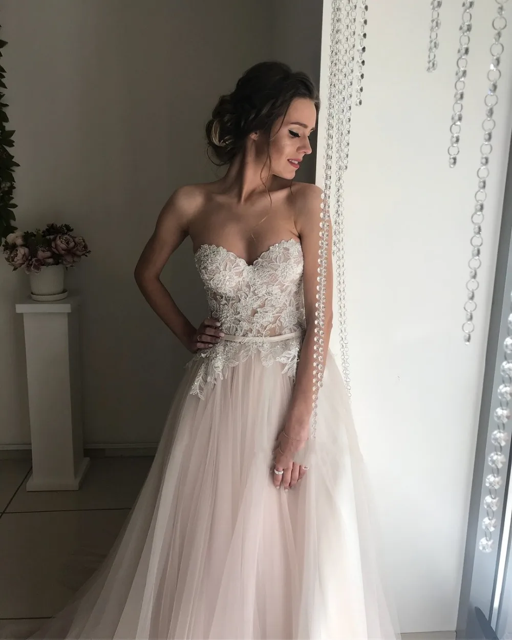 Бледно розовый дешевые кружевные свадебные платья 2021 Vestidos De Novia Милая ручная