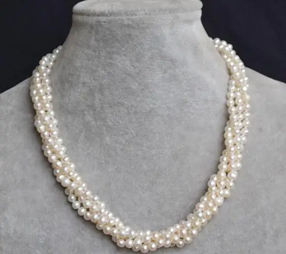 melhor Jóia Da Pérola Natural, Cor Branca Genuine Colar De Pérolas De Água Doce, 18 De Polegada De 4 Linhas 5-6mm Moda Lady Pérola Jóias
