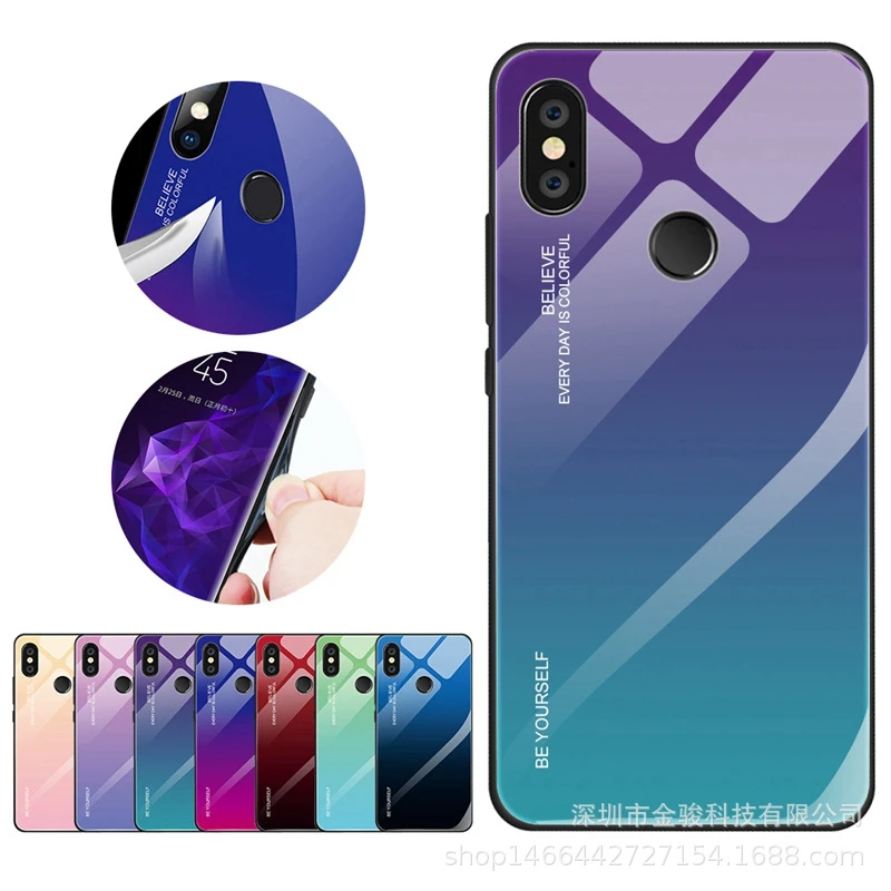 Gradient Tempered Glass Cover For Xiaomi Mi 9 Se 8 Lite A2 Case Aurora Colorful Xaomi Redmi Note 7 5 Pro Cases |