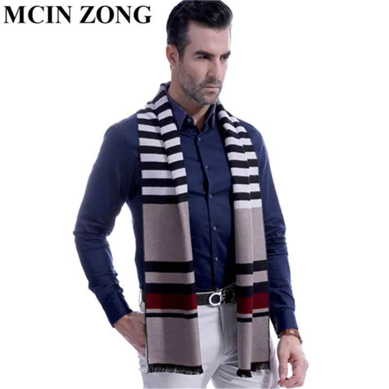

Men Scarf Winter Autumn Man Scarves Wrap Shawl Thick Striped Men's Scarf Warm Cotton Cashmere Wool Blended Knit Brushed Scarf