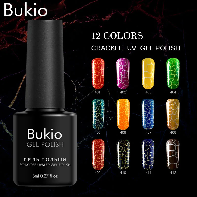 Bukio 12 красочный Потрескивающий Гель лак для ногтей длительное украшение
