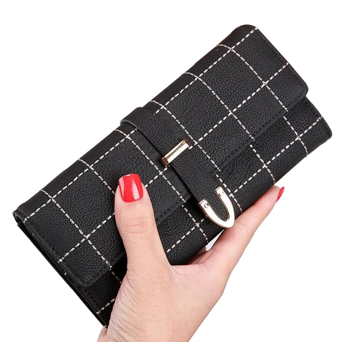 Модные женские кошельки длинные сумочки в клетку с застежкой Женский кошелек для
