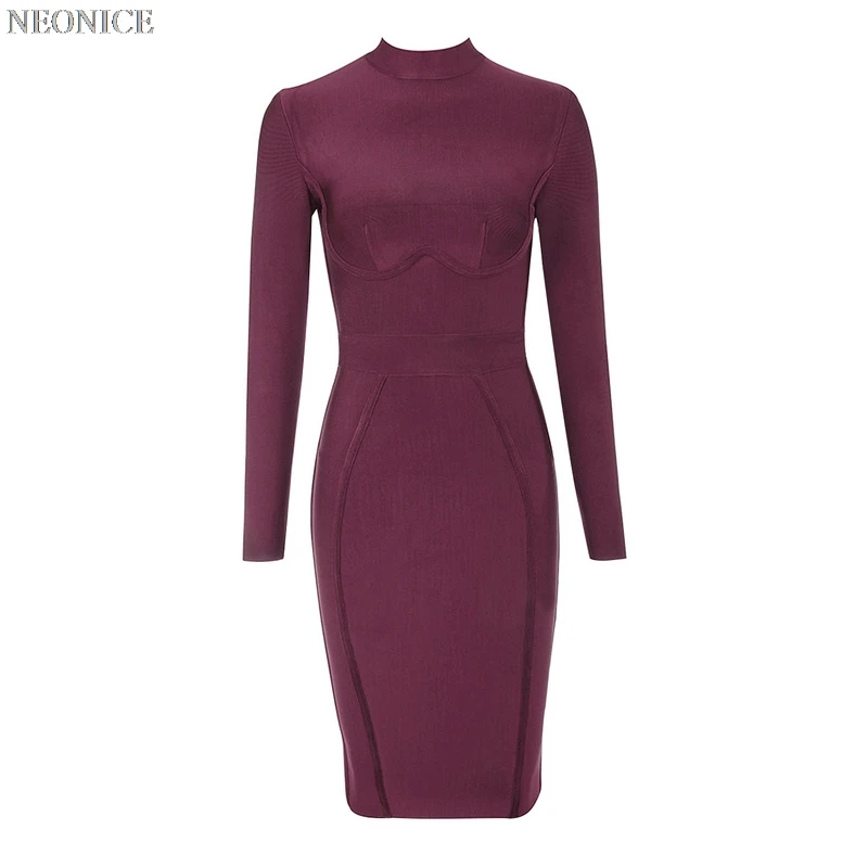 2019 new woman Elastic bandage dress tight nightclub socialite birthday party fashion sexy package leisure purple long sleeves | Женская