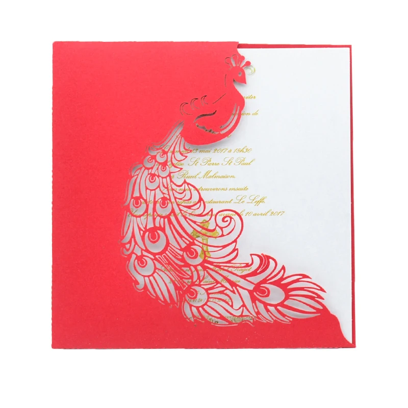 

Nice design laser cut beautiful peacock wedding invitations