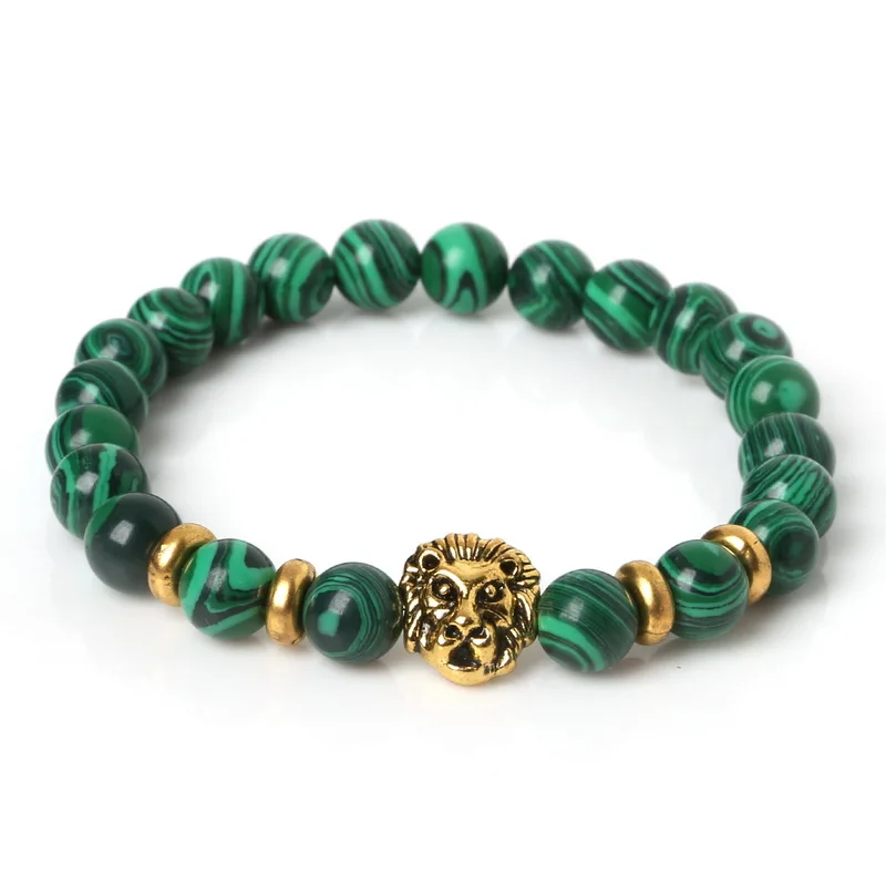 Мужской браслет из черного лавового камня под старину искусственный лев голова