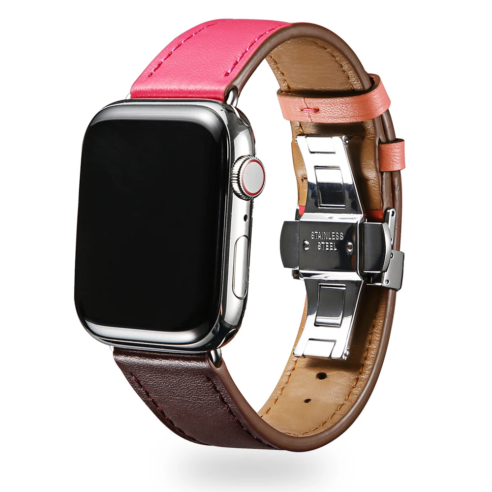 Кожаный ремешок для Apple watch band 4 44 мм 40 aplle iwatch correa 42 38 3 2 Бабочка Пряжка наручный