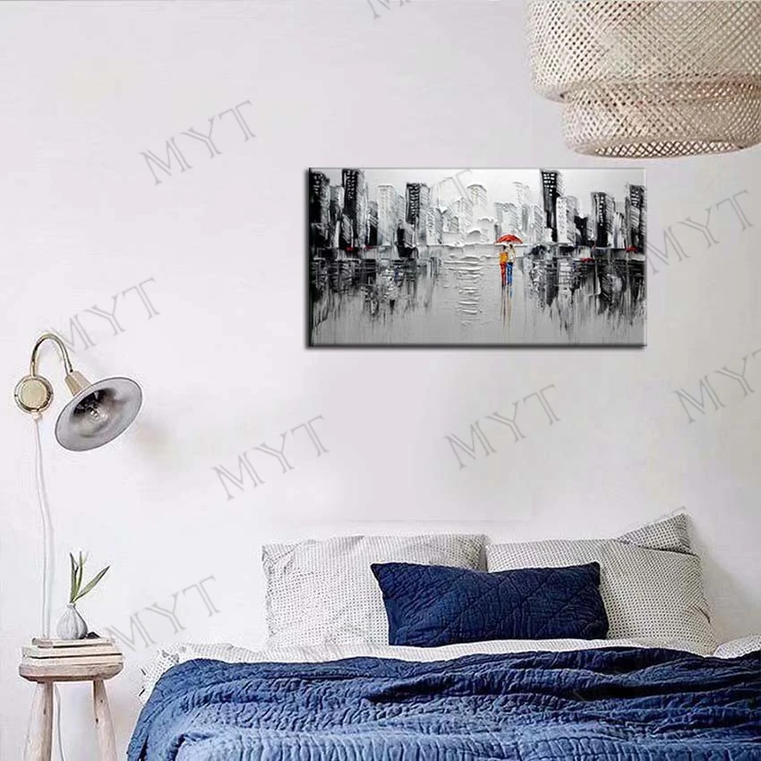

MYT Handmade 1 Piece Golden Modern New York Abstract Oil Painting On Canvas Wall Art Pictures For Living Room Home Decor