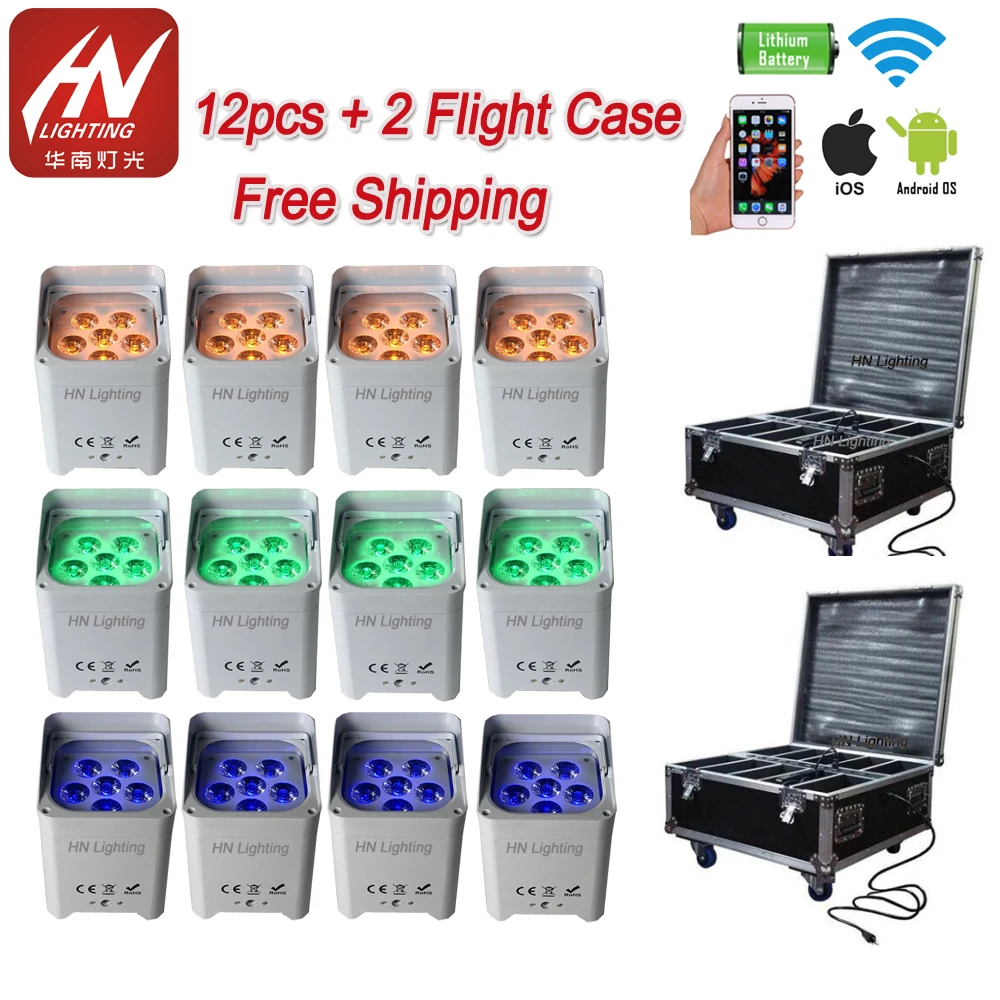 12 шт. с 2 корпусами 6x18 Вт rgbwa uv 6в1 par light батарейным питанием беспроводной led uplight для