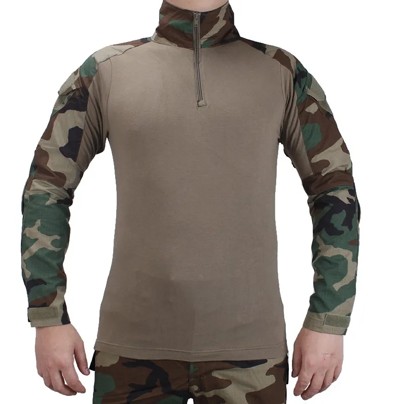 Woodland Camouflage Men Airsoft Tactical Shirt Military Army T Camo Quick Dry Long Sleeve Combat Hunting Hiking Shirts | Спорт и