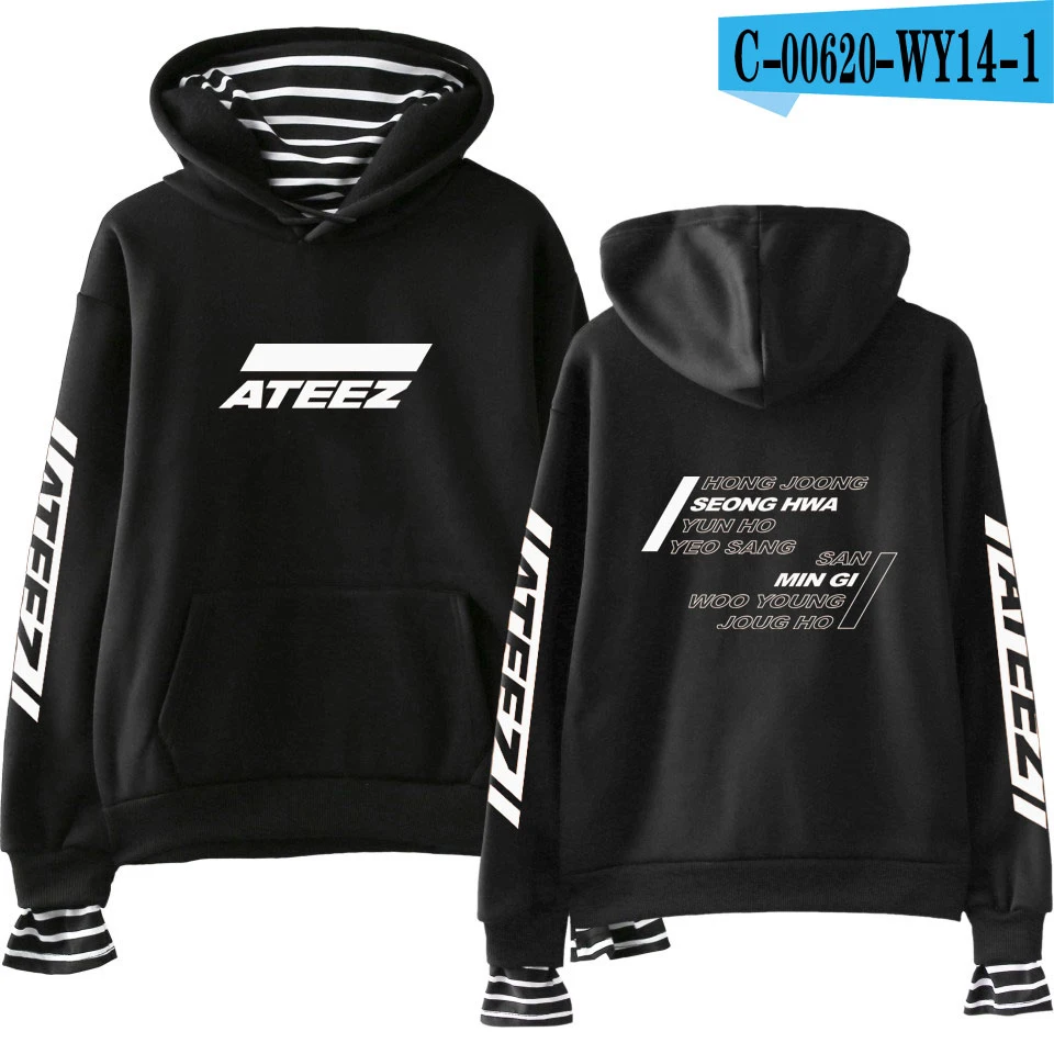 Black LUCKYFRIDAYF толстовки ATEEZ женская одежда модные толстовки кофты Youtu хип-хоп Kpop повседневные Топы Harajuku размера плюс - Цвет: Black