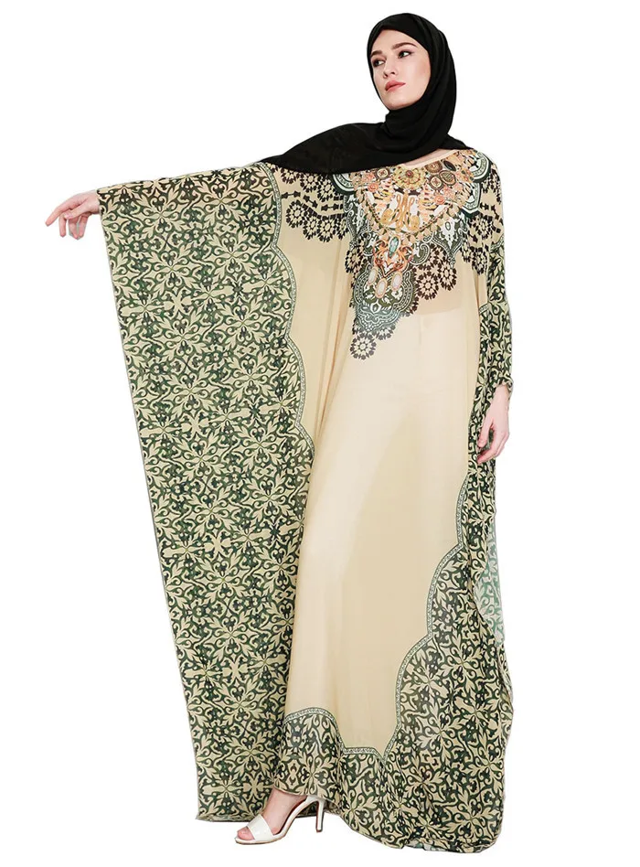 

Middle East Style Women Long Dresses New Spring Summer National Digital Printed Chiffon Temperament Arab Muslim Thin Costumes