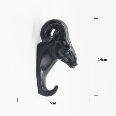Goat Black Изготовленный олень, носорог, слон, жираф, лошадь, животное, декоративный крючок, креативная модель из смолы, настенный крючок для ванной комнаты, настенный крючок - Цвет: Goat Black
