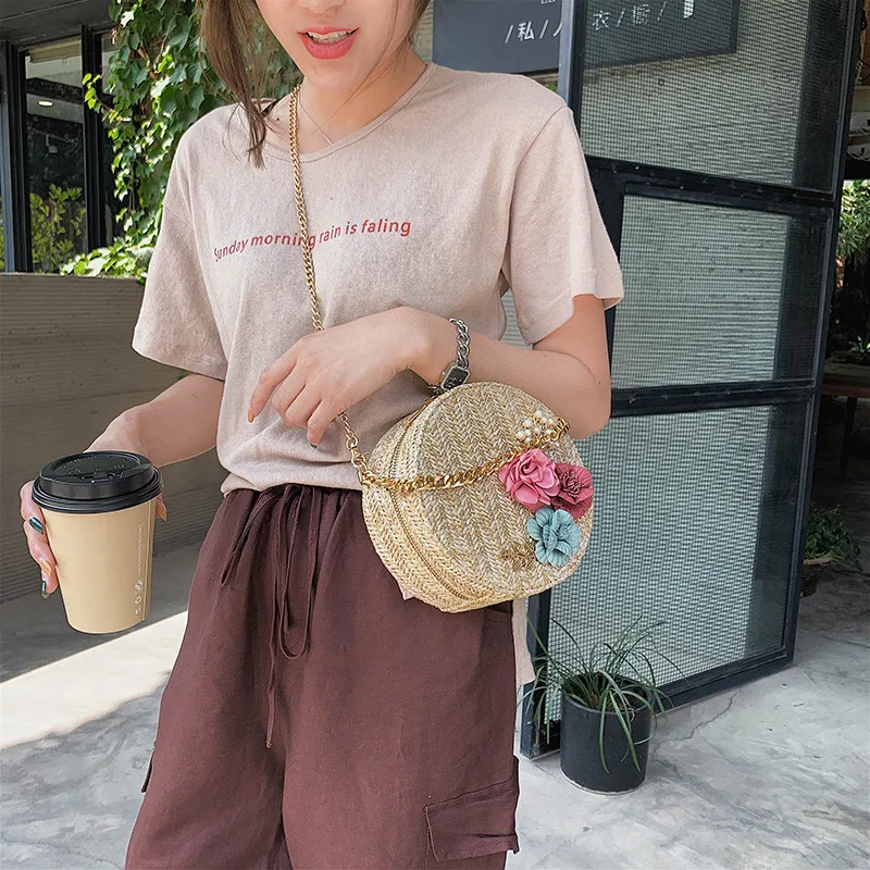 Круглая летняя сумочка ручной работы для женщин соломенная дизайнерская пляжная