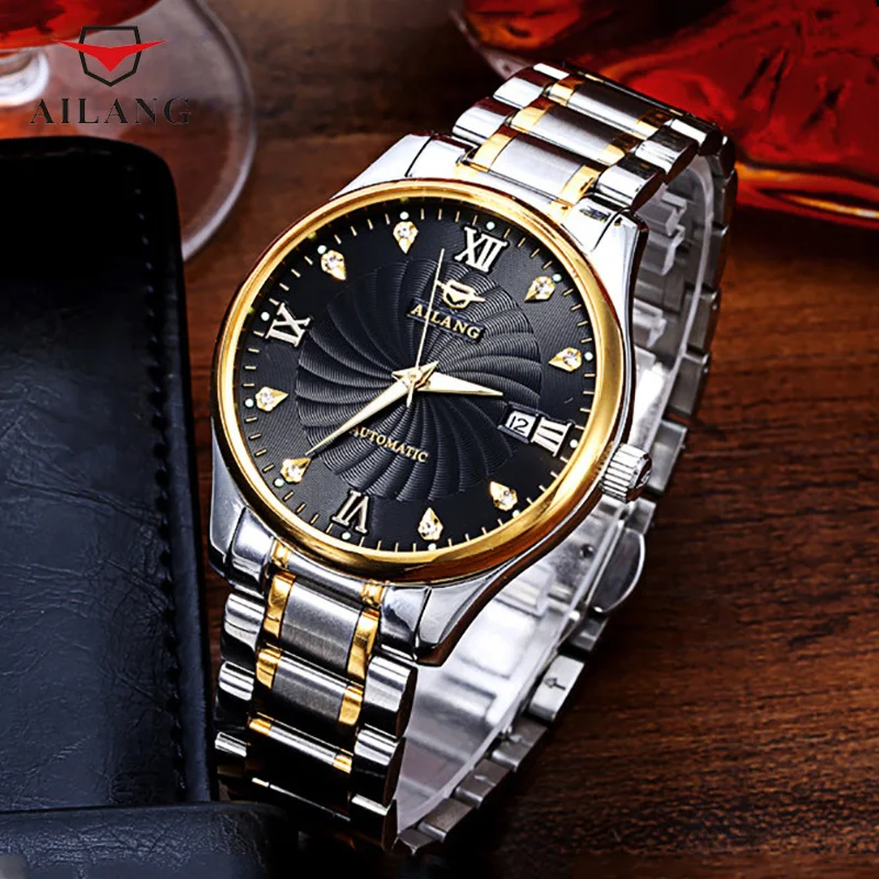 

Classic England Wind Gentle men Automatic Dress Watches Self-winding Full Steel Wrist watch Crystals Calendar Watch Roman Reloj