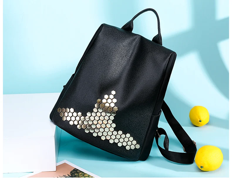 Винтаж Bagpack золото рюкзак с заклепками Для женщин, школьные рюкзаки для девочек-подростков, анти-кражи рюкзак для путешествий Mochila mujer