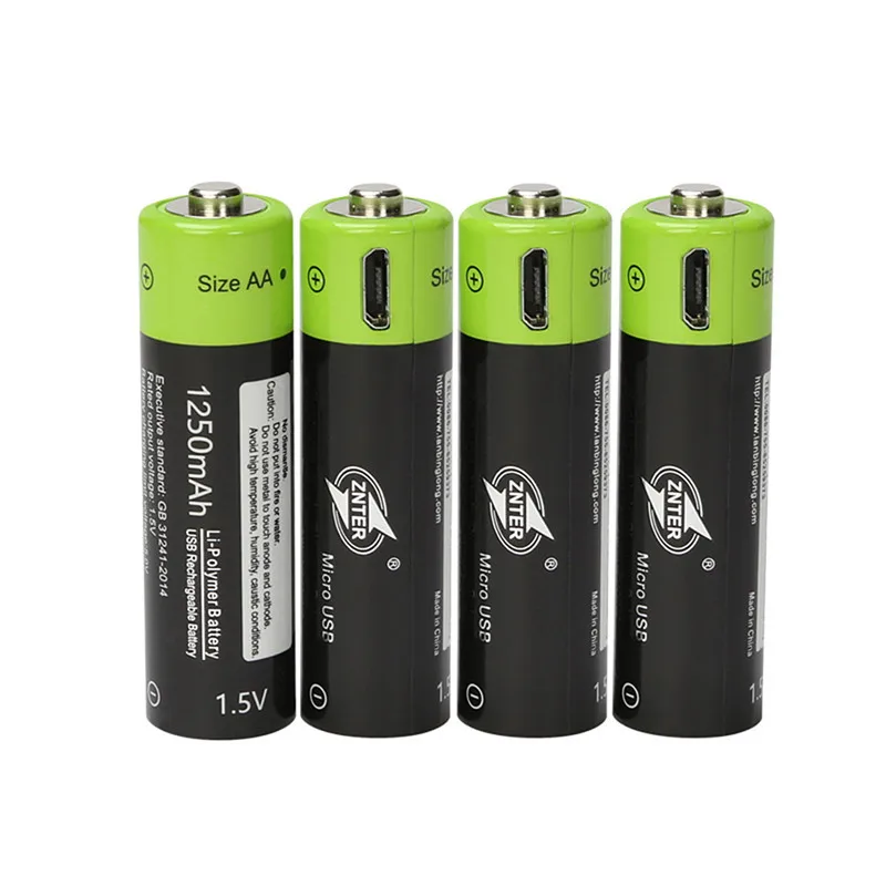 ZNTER 4 шт./упак. AA 1,5 V 1250 мА/ч, Перезаряжаемые Батарея 2A быстрой зарядки литиевых батарей с микро USB кабель