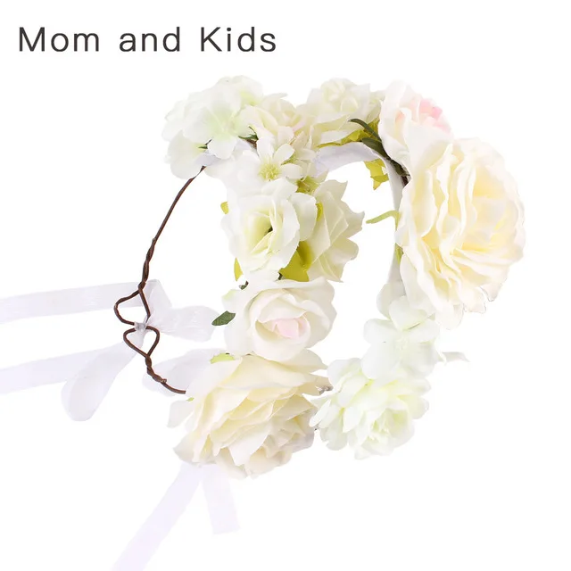 mom kids white Мама и детский ободок с цветами большой цветок корона мать Дети головной убор гирлянда из цветов повязка для волос аксессуары реквизит для фотосессии для девочек - Цвет: mom kids white