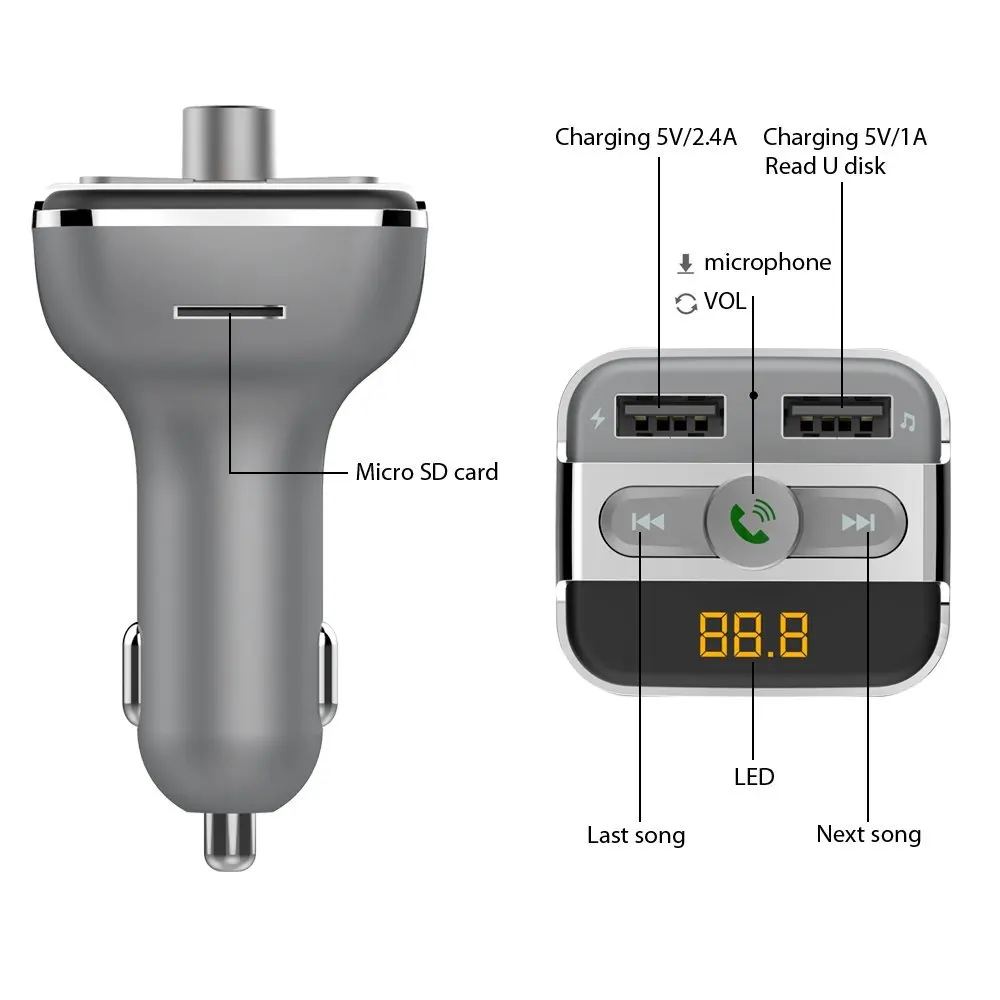 Автомобильный комплект громкой связи с Bluetooth fm передатчик MP3 плеер 2 USB флэш