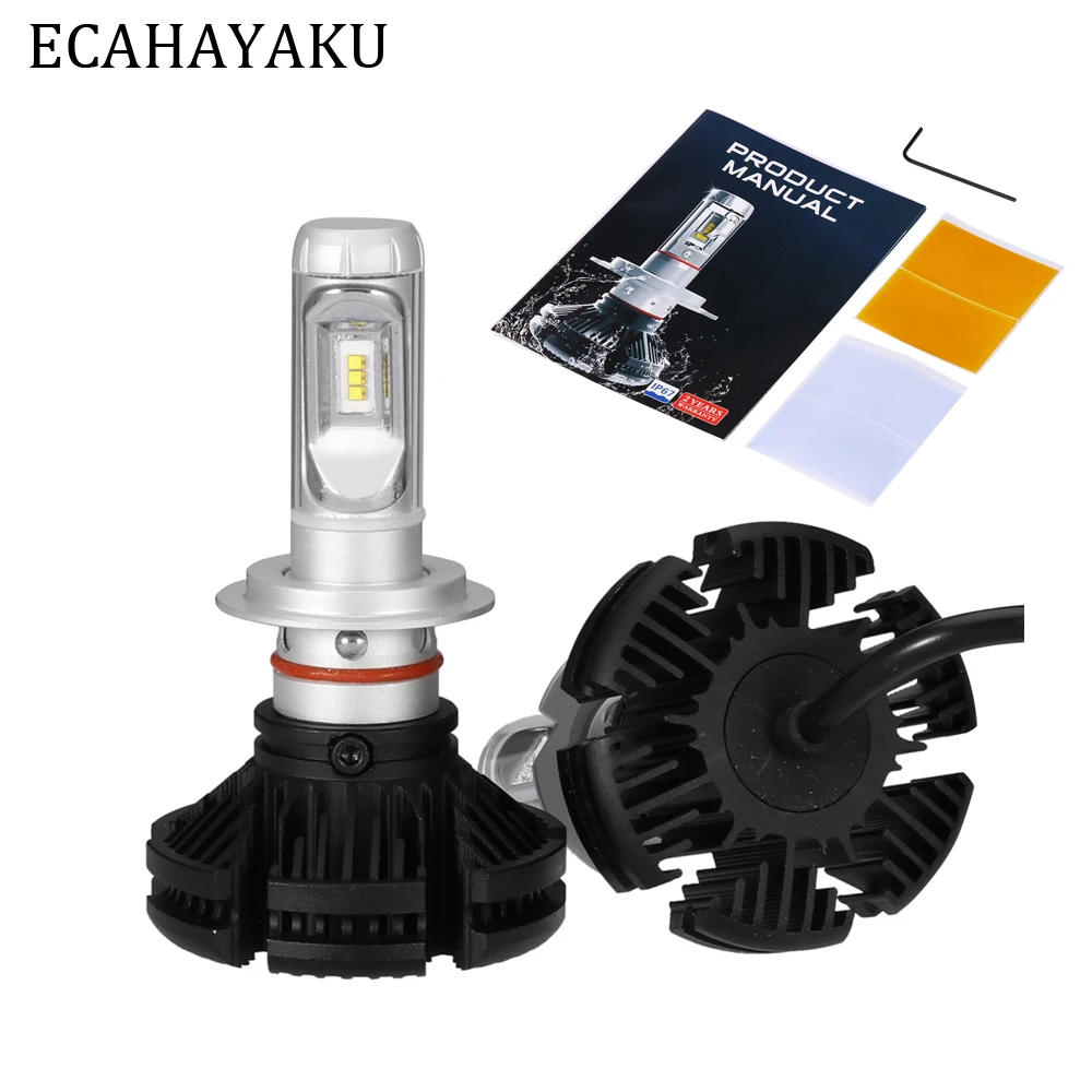 

Лампы ECAHAYAKU для автомобильных фар H1 H3 H4 H7 H11 3000 6500, 50 Вт, 8000 лм, 9005 к, 9006 К, 2 шт.