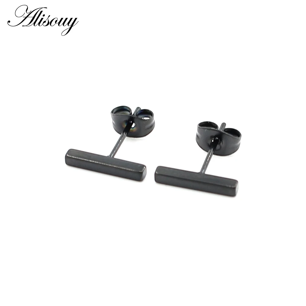 Black 12mm Alisouy, 2 шт., 18 г, хирургическая сталь, серебро, черный, золото и розовое золото, прямые квадратные серьги-гвоздики, панк, пирсинг для уха, Козелок Уха - Окраска металла: Black 12mm