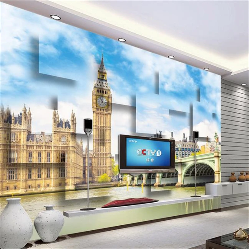 beibehang 3d TV backpack wall paper silk cloth Eiffel eco-friendly wallpaper for papel de parede infantil photo | Обустройство дома