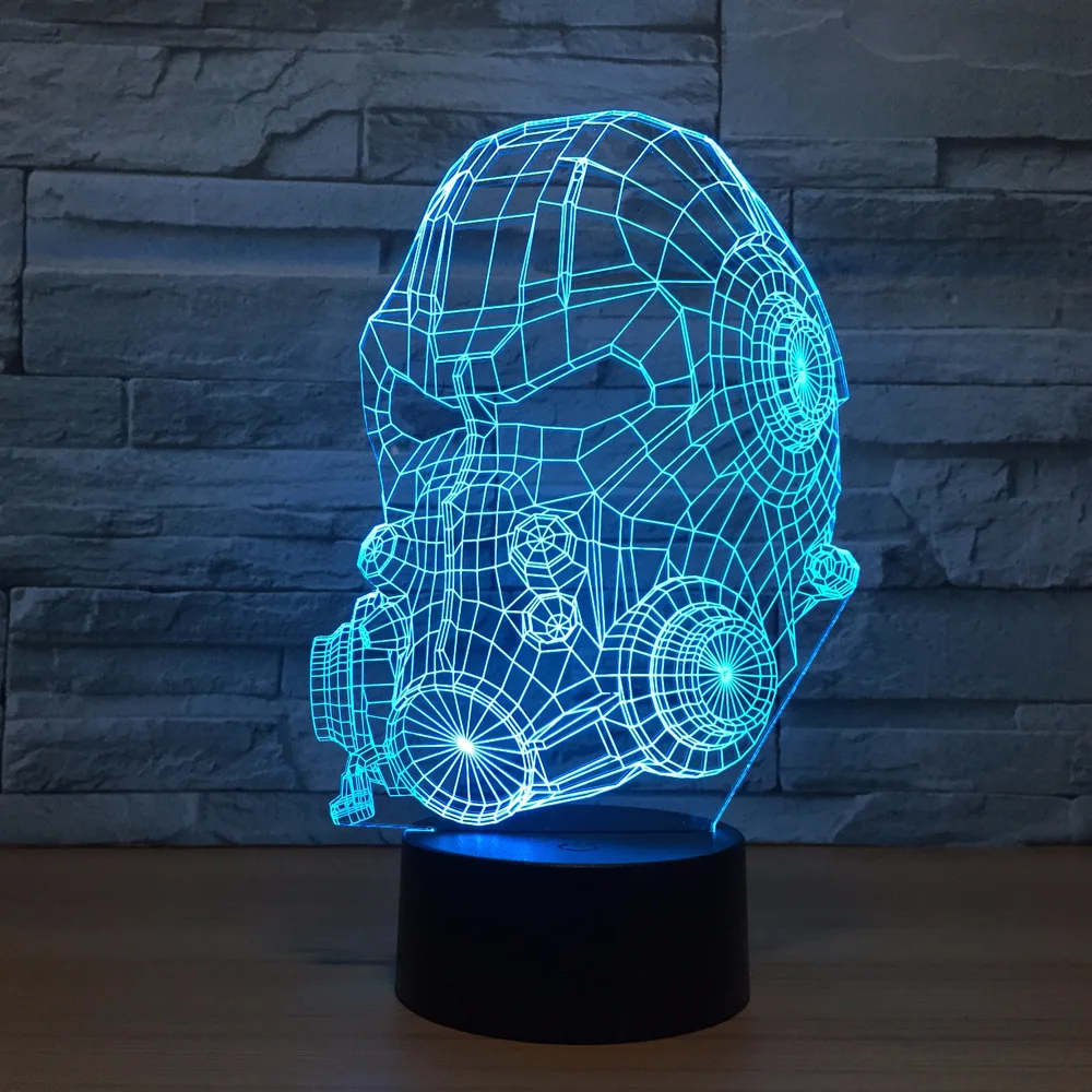 Противогаз модель 3D светодиодный светильник 7 цветов Изменение USB сенсорный